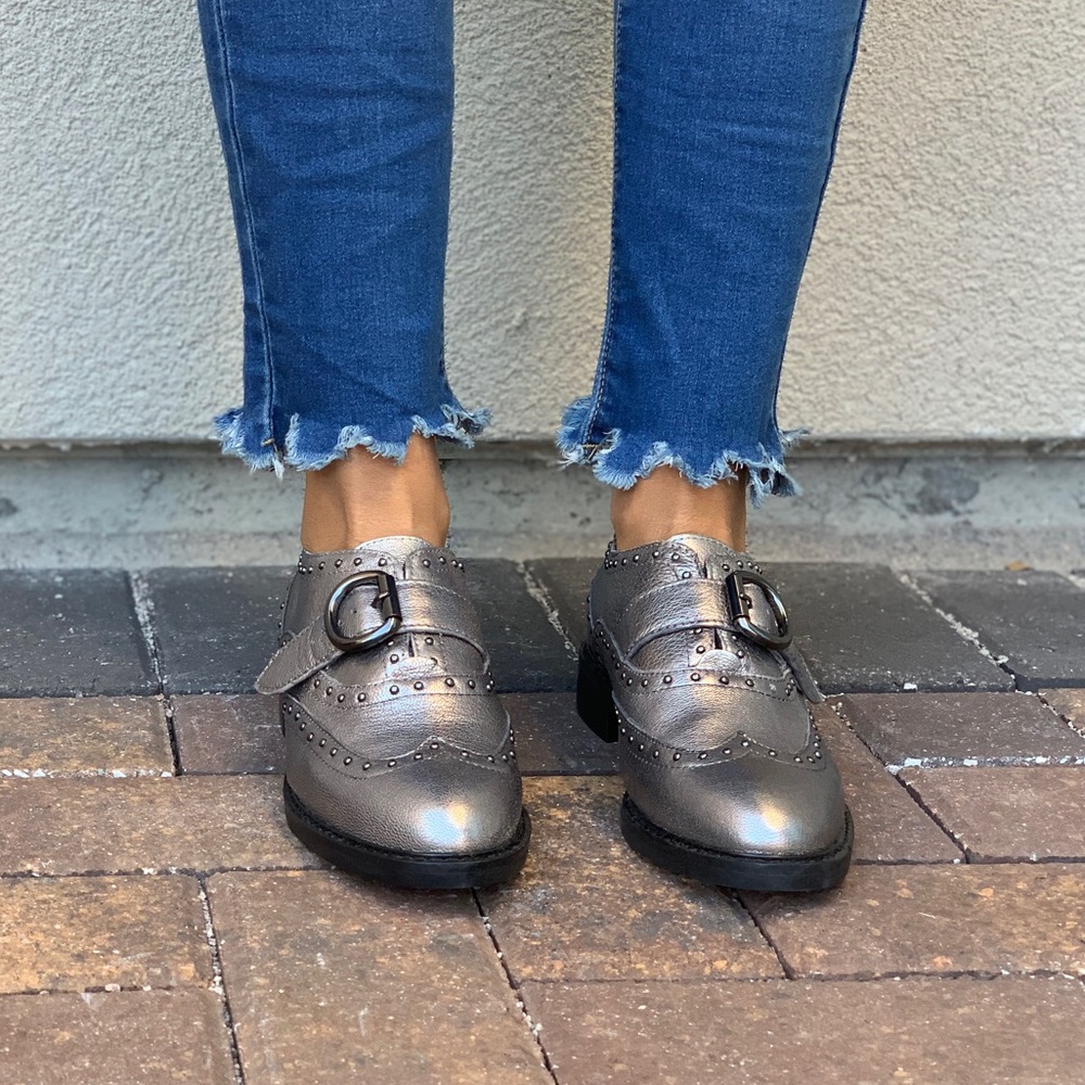 Charcoal Metallic Silver Studded Monk Strap Loafer - Picture 3 of 7